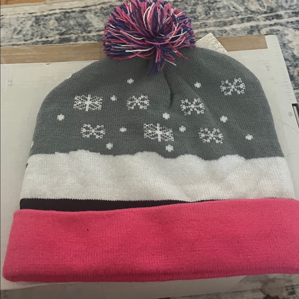 Kids' Pink and Gray Penguin Beanie, with lights NWT - Picture 2 of 5